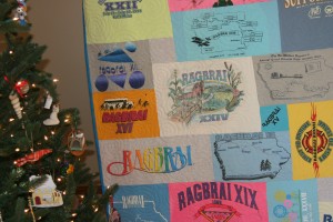 Christmas gift.  Dreaming of summer in Iowa and a RAGBRAI T shirt quilt!