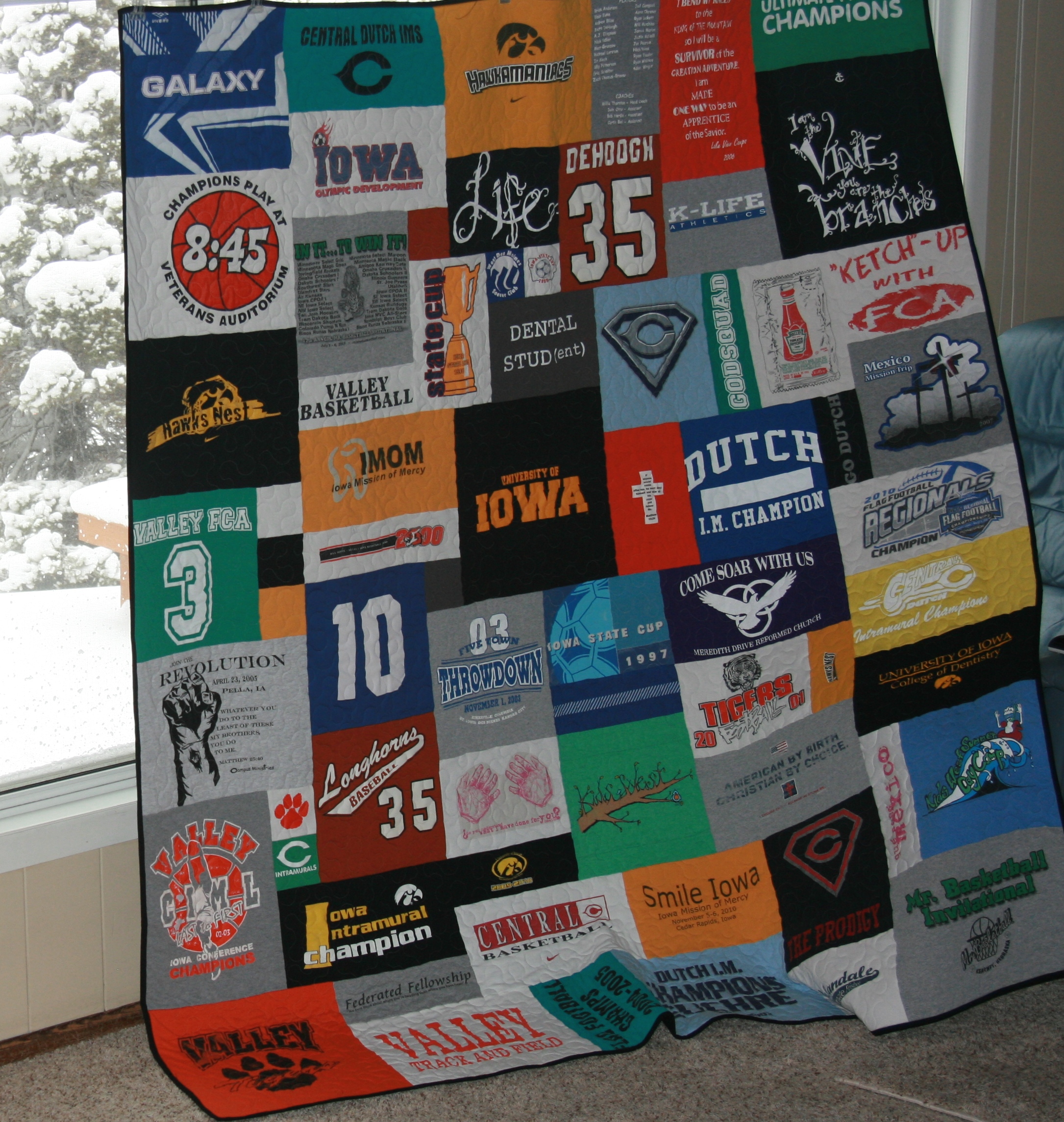 An example of a quality t-shirt quilt made by Campus T Shirt Quilts